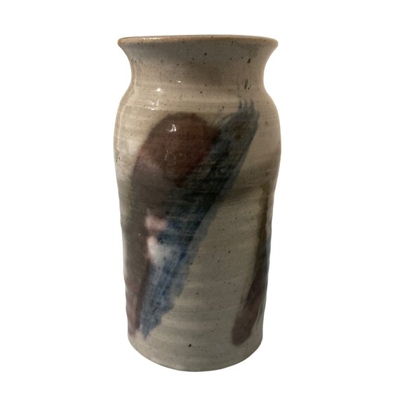 Stoneware Pottery Vase Gray Blue Purple Signed - Picture 3 of 7